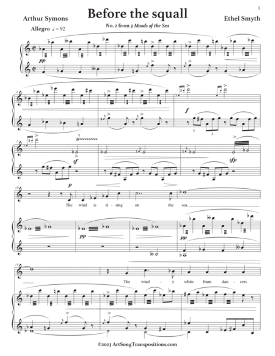 SMYTH: Before the squall (transposed to A minor) Voice scores gallery preview page 2