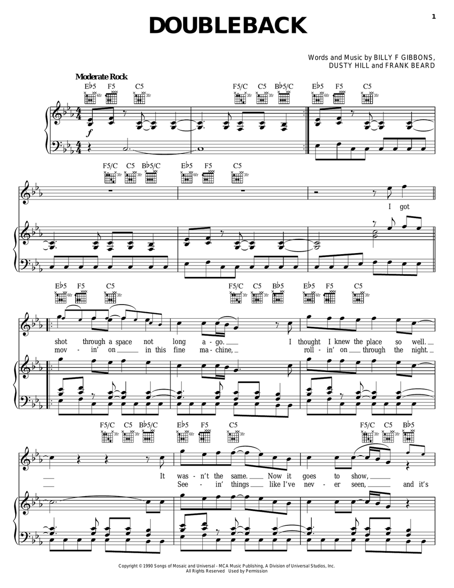Doubleback Piano, Vocal, Guitar scores gallery preview page 1