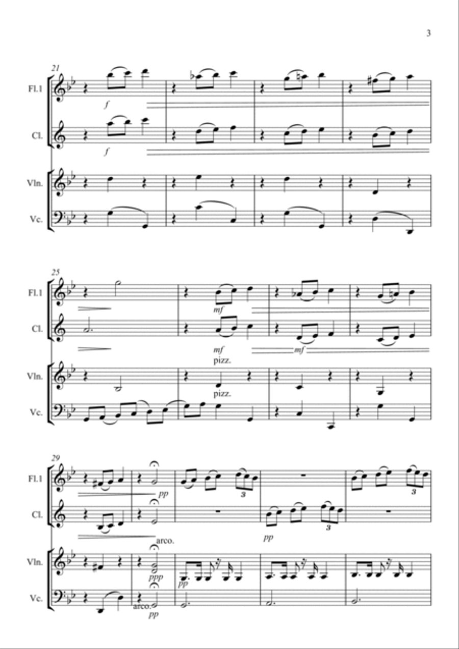 SUMMER by VIVALDI for FLUTE, CLARINET, VIOLIN, CELLO QUARTET Small Ensemble scores gallery preview page 3