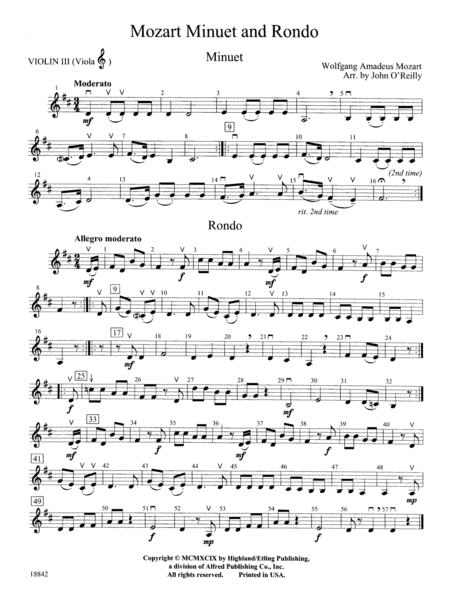 Mozart Minuet & Rondo: 3rd Violin (Viola [TC])
