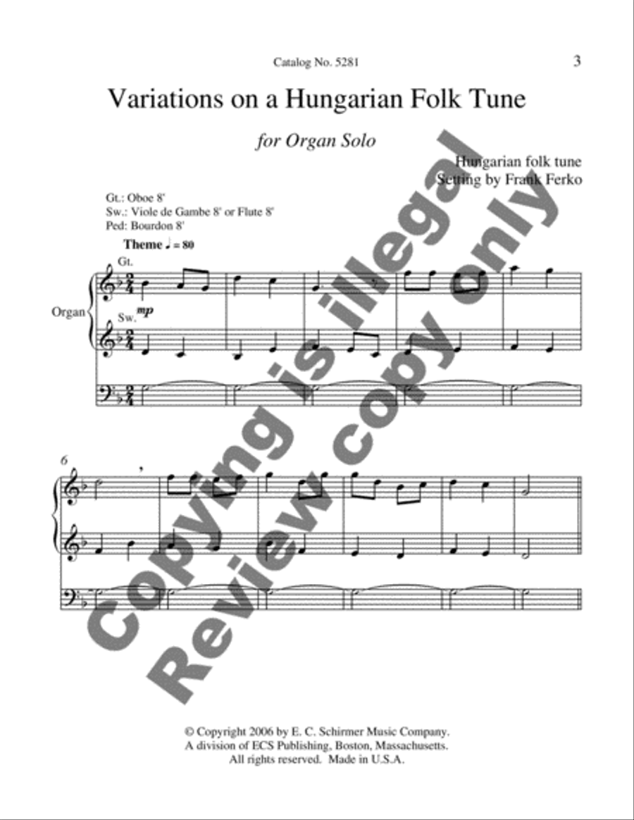 Variations on a Hungarian Folk Tune Organ scores gallery preview page 6