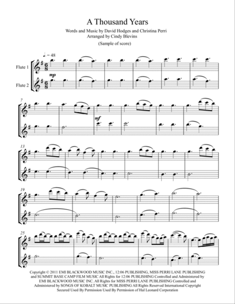 A Thousand Years Flute Duet scores gallery preview page 2