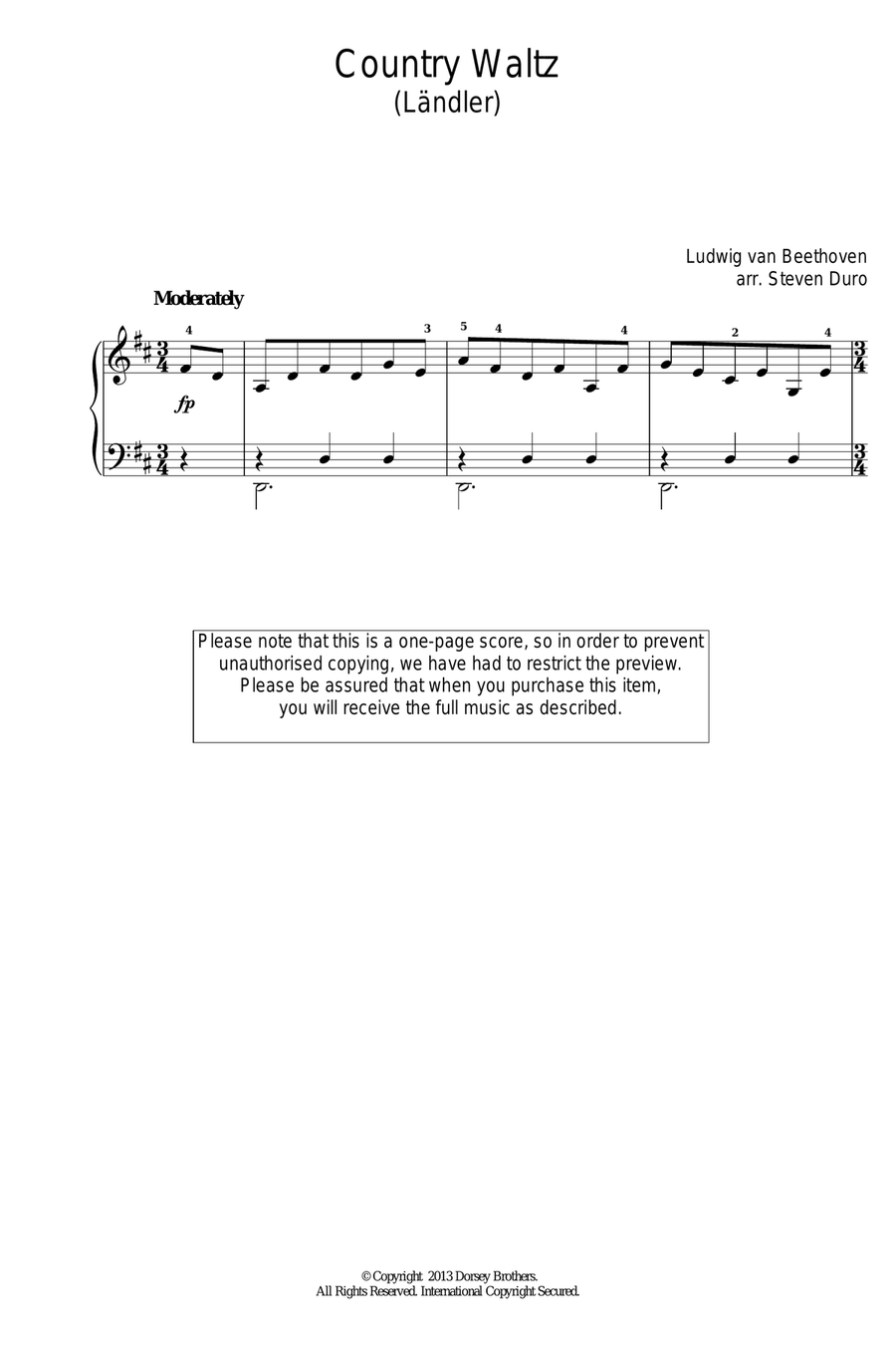 Country Waltz (Ländler ) Piano Solo scores gallery preview page 1