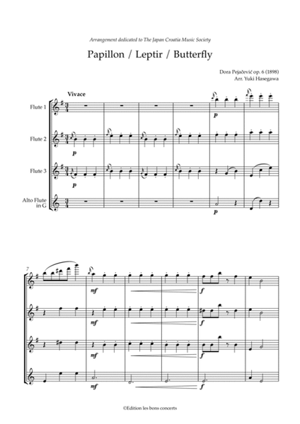 Dora Pejačević: "Papillon (op. 6)" Arrangement for 3 flutes and alto flute by Yuki Hasegawa image number null