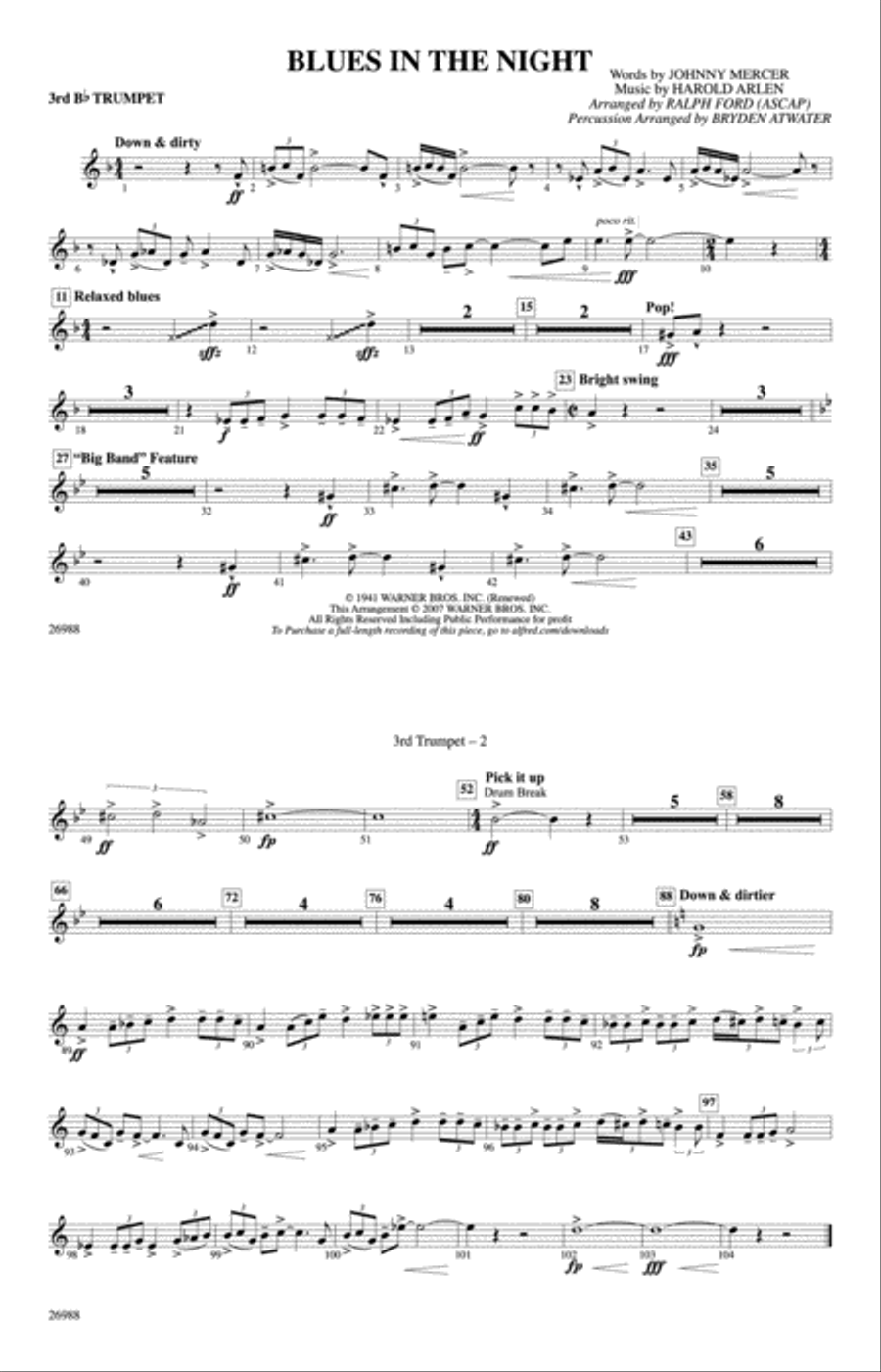 Blues in the Night: 3rd B-flat Trumpet Marching Band scores gallery preview page 1