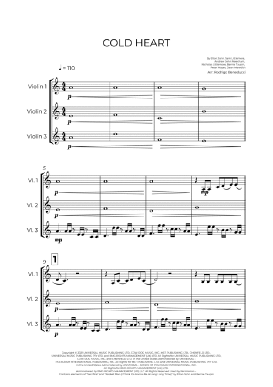 Cold Heart (pnau Remix) String Trio scores gallery preview page 2