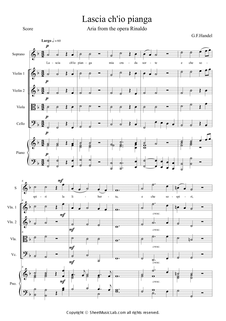 Lascia Ch'io Pianga Lascia Ch'io Pianga Soprano Voice scores gallery preview page 1