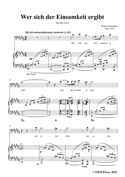Schumann-Wer sich der Einsamkeit ergibt,Op.98a No.6,in B Major，for Voice and Piano