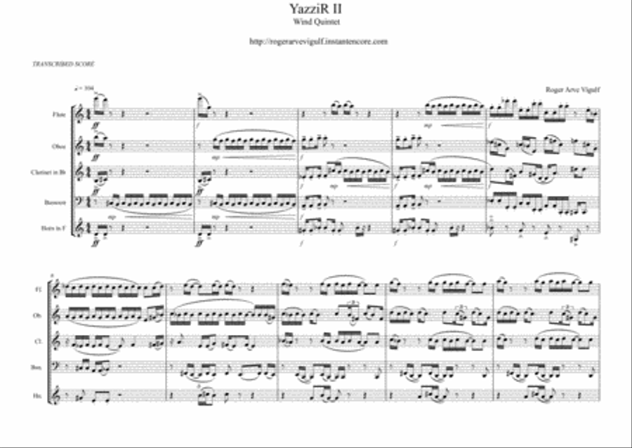 Yazzir II for Wind Quintet Woodwind Quintet scores gallery preview page 1