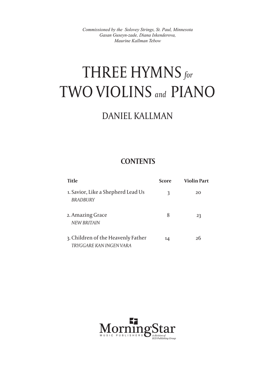 Three Hymns for Two Violins and Piano Violin scores gallery preview page 1