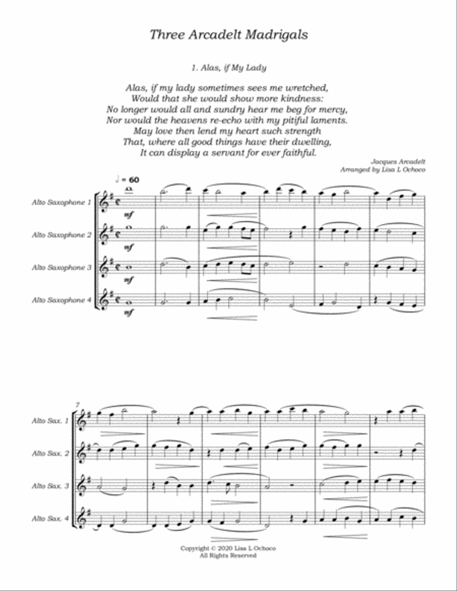 Three Arcadelt Madrigals for Saxophone Quartet Saxophone Quartet scores gallery preview page 5