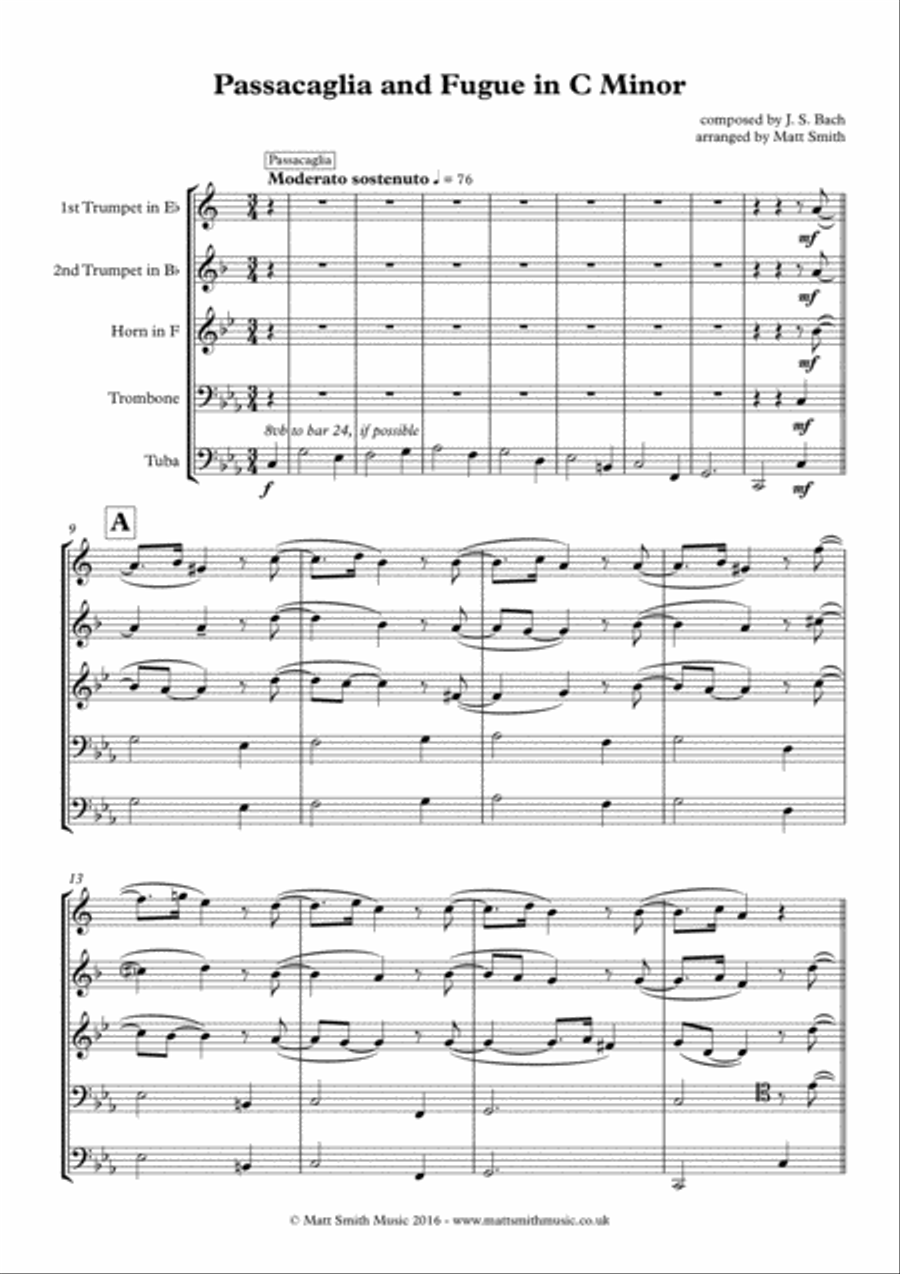 Passacaglia and Fugue in C Minor by J. S. Bach - BRASS QUINTET Brass Quintet scores gallery preview page 3