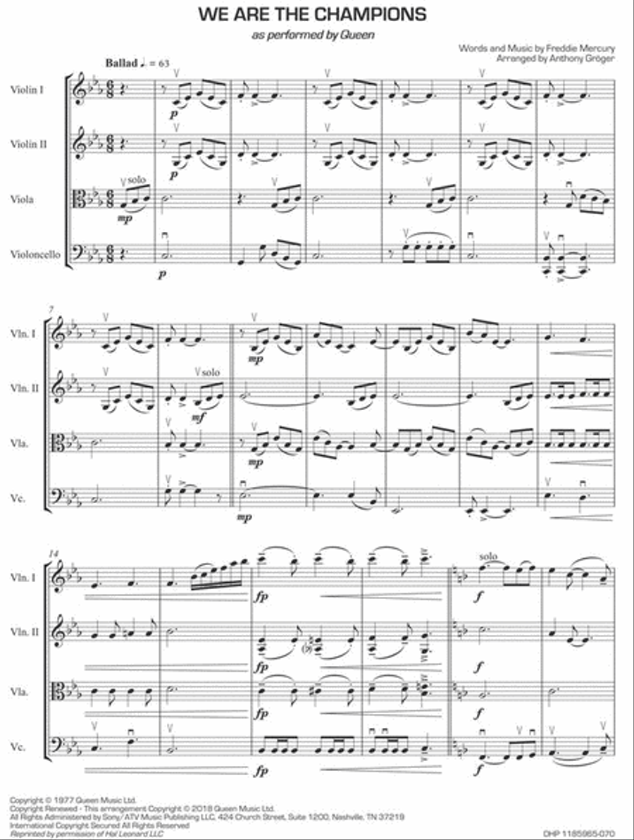 We Are The Champions We Are The Champions String Quartet scores gallery preview page 2