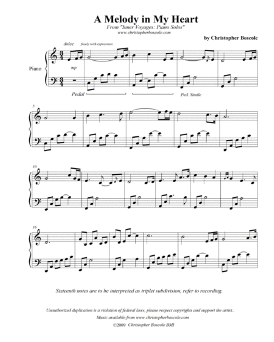 A Melody in My Heart Piano Solo by Christopher Boscole Piano Solo scores gallery preview page 1