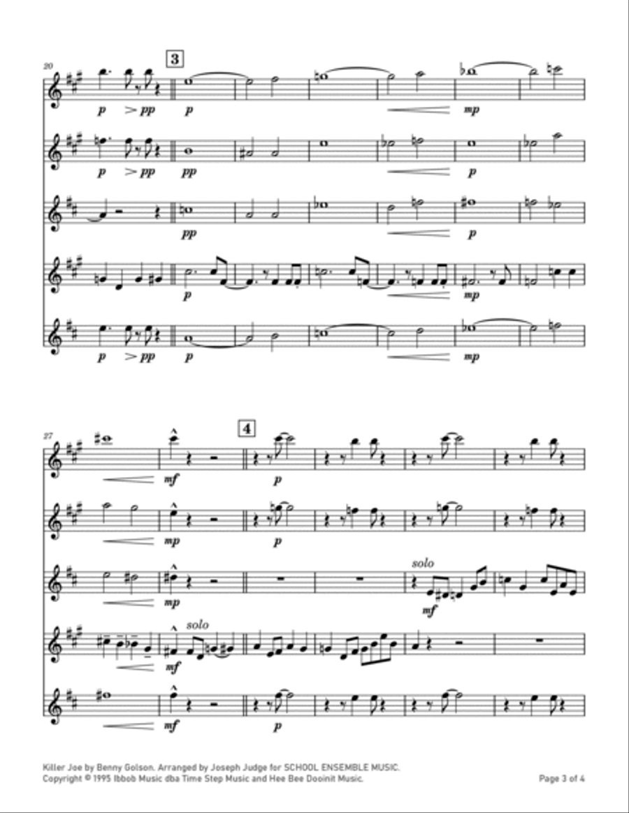 Cool Joe, Mean Joe (killer Joe) Saxophone Quartet scores gallery preview page 3