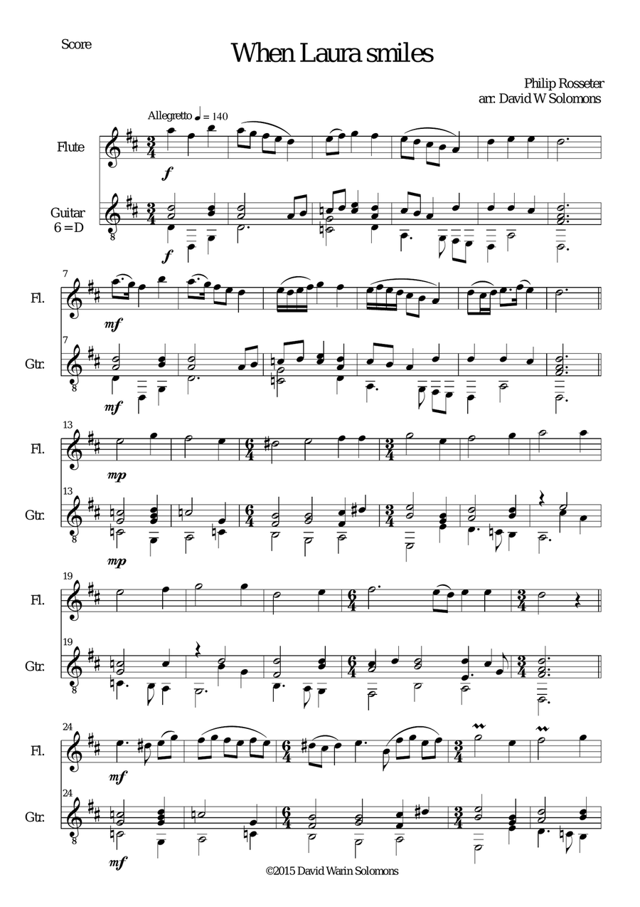 When Laura smiles for flute and guitar Flute scores gallery preview page 1