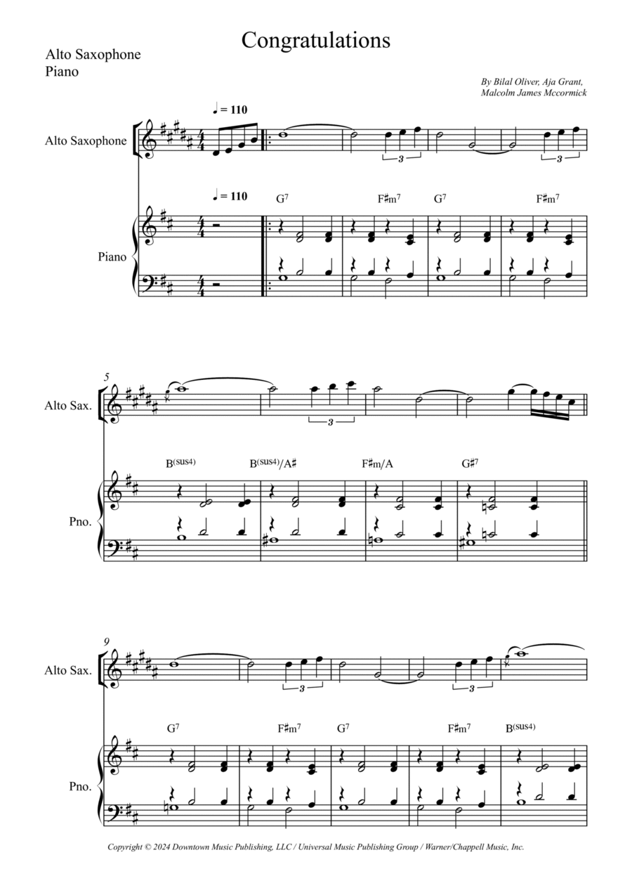 Congratulations Alto Saxophone scores gallery preview page 1