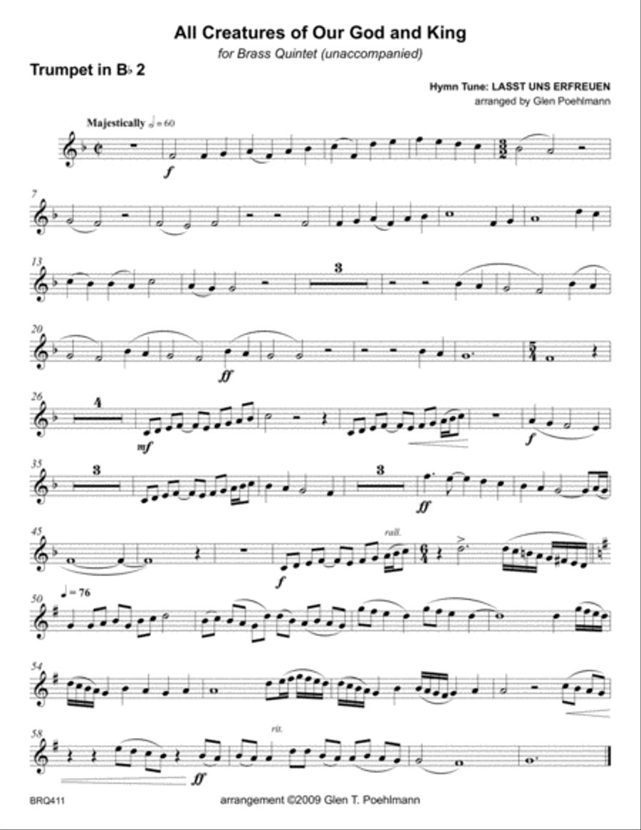 ALL CREATURES OF OUR GOD AND KING - BRASS QUINTET (unaccompanied) Brass Quintet scores gallery preview page 6