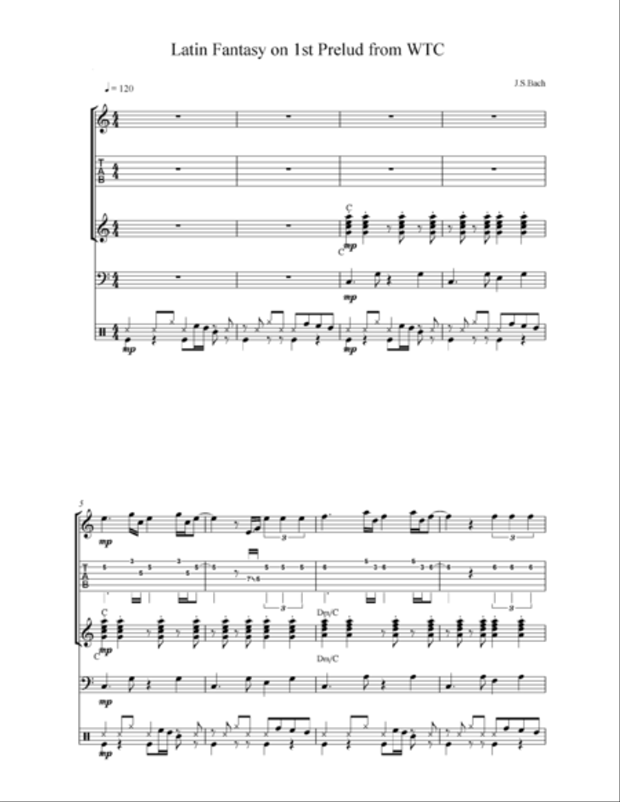 Latin Fantasy on J.S.Bach's 1st Prelude Jazz Ensemble scores gallery preview page 1