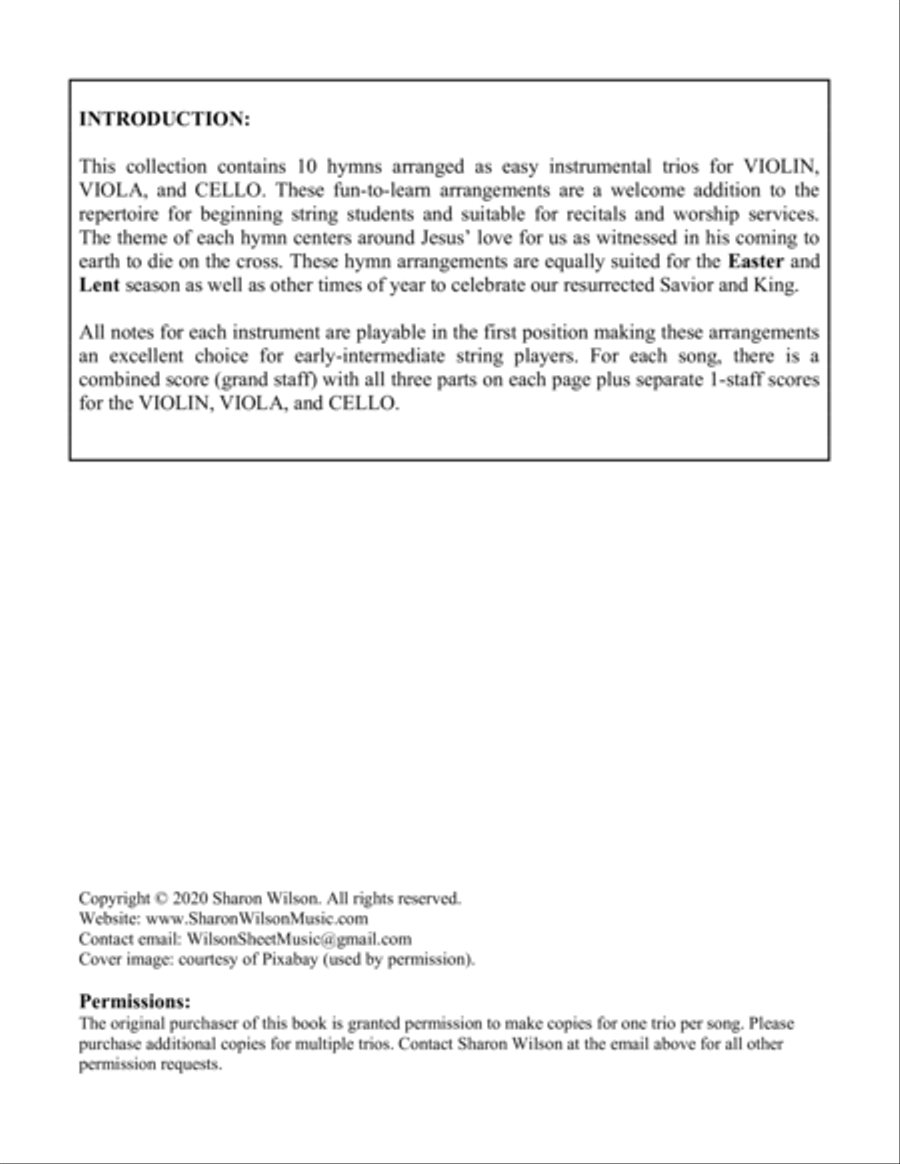 Easy String Trios: Easter Hymns (A Collection of 10 Easy Trios for Violin, Viola, and Cello) String Trio scores gallery preview page 3