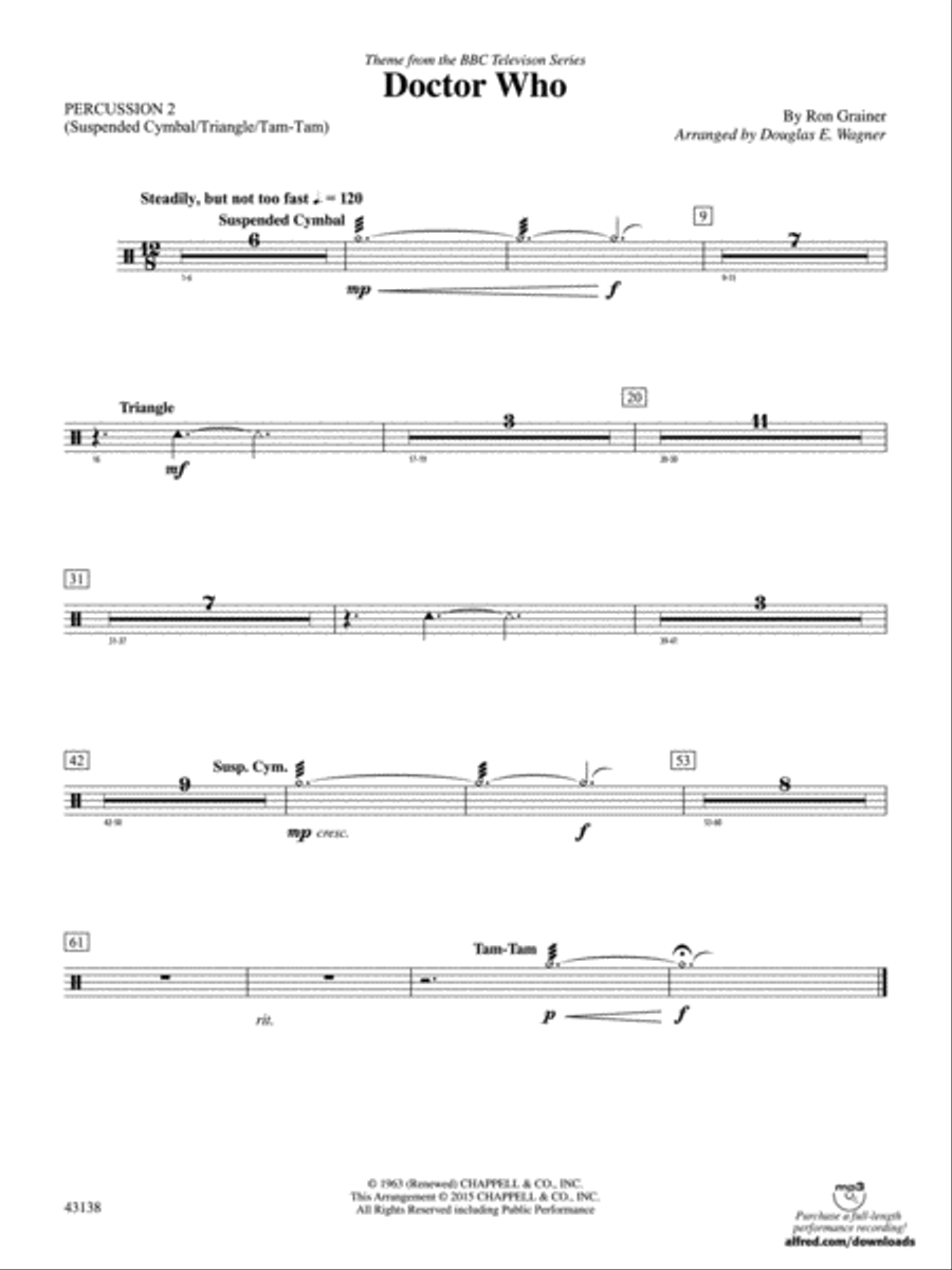 Doctor Who: 2nd Percussion Concert Band scores gallery preview page 1