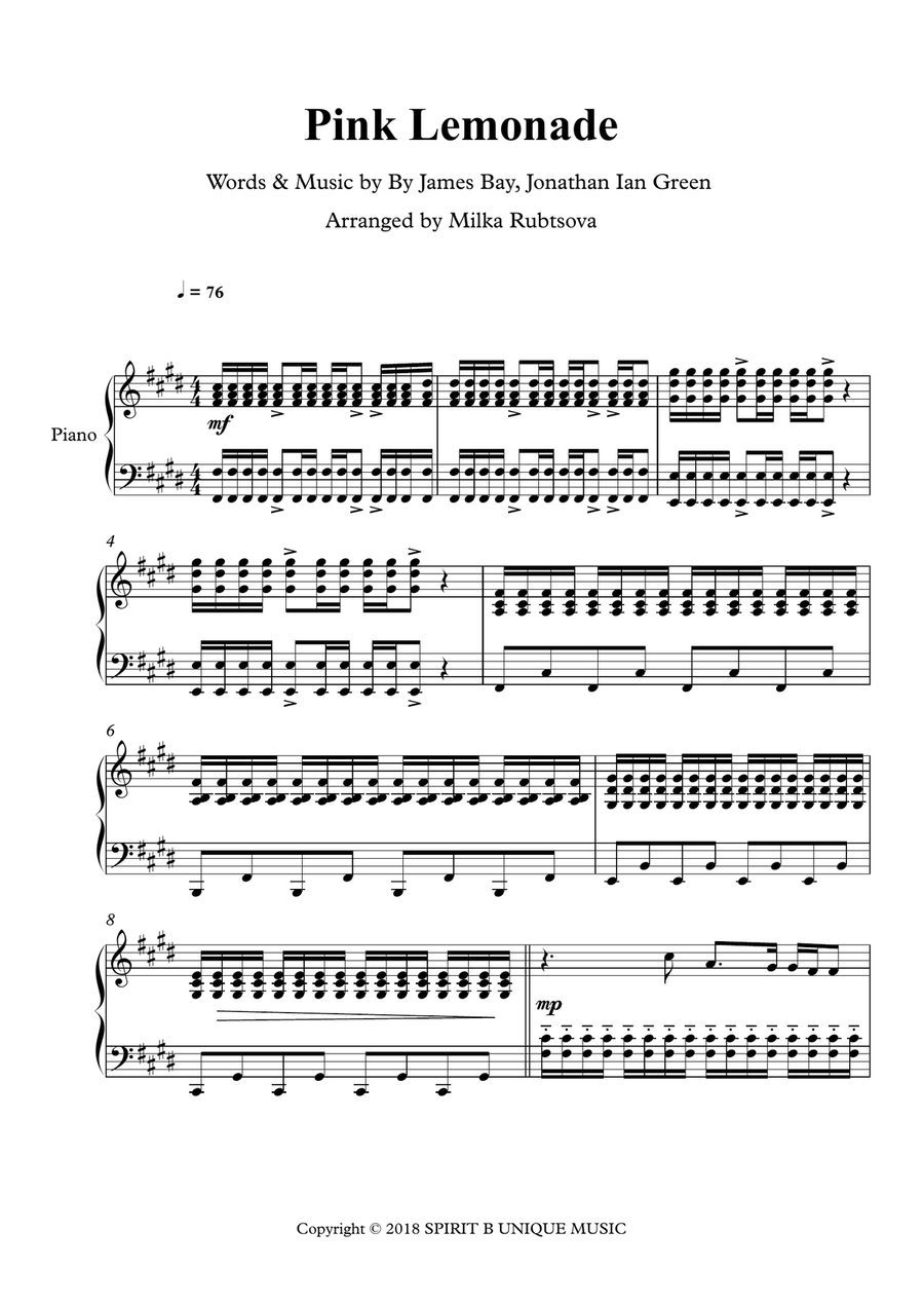 Pink Lemonade Piano Solo scores gallery preview page 1