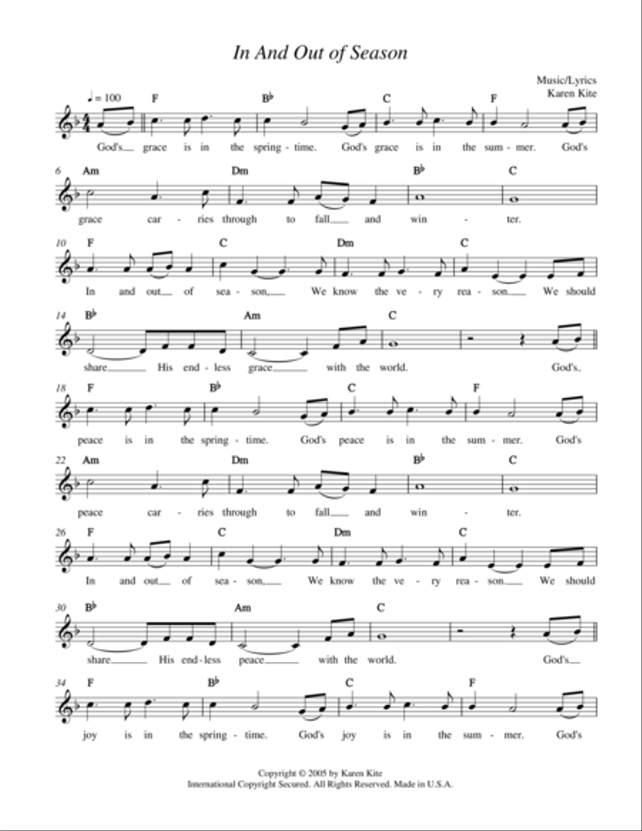 In and Out of Season Piano, Vocal, Guitar scores gallery preview page 1