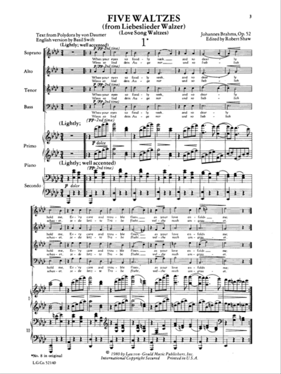 Five Waltzes (from Liebeslieder Walzer) 4-Part scores gallery preview page 2