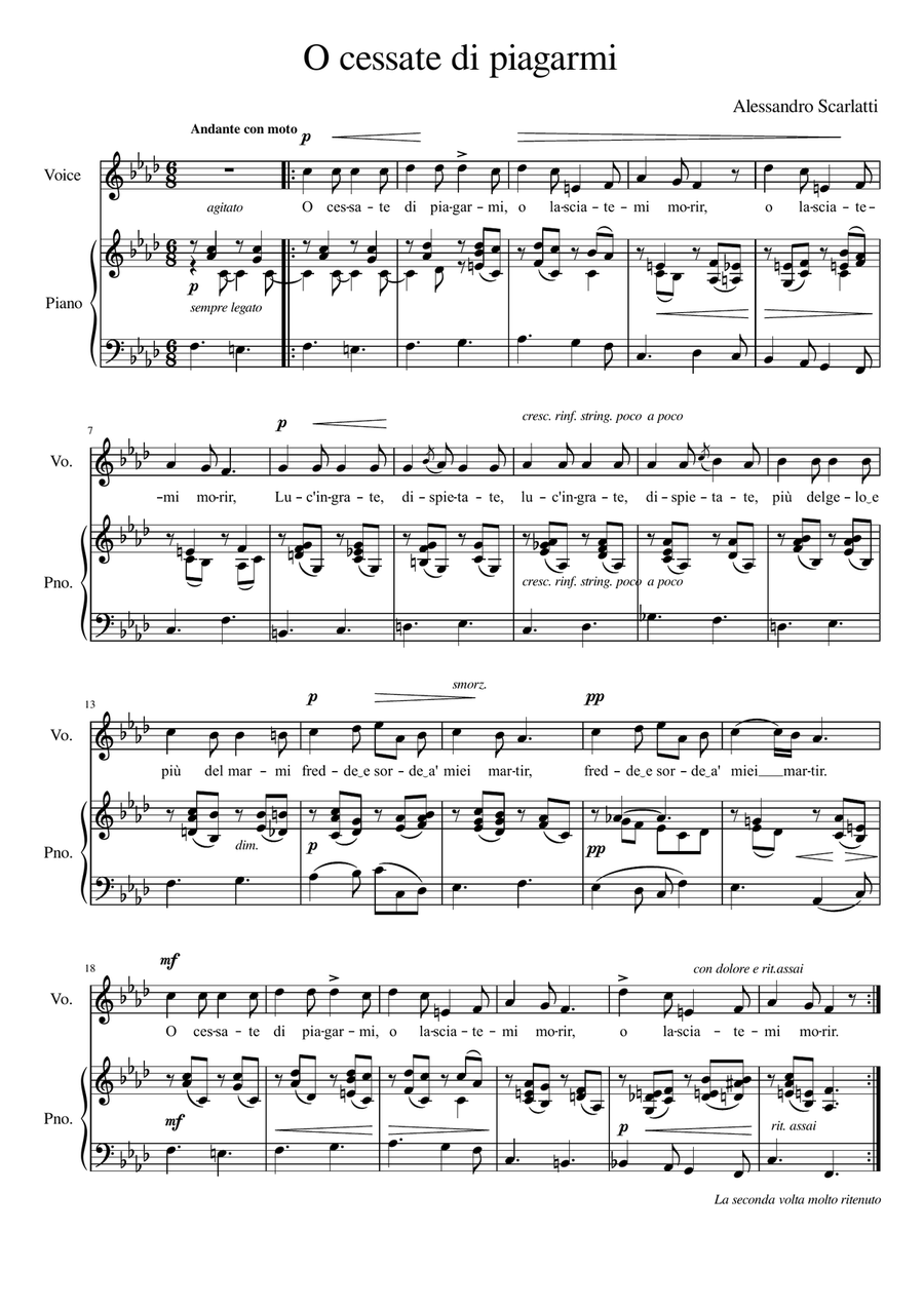 O cessate di piagarmi - F Minor Voice Solo scores gallery preview page 2