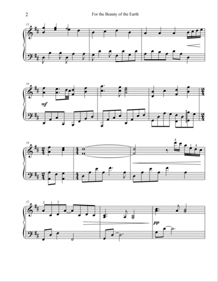 For the Beauty of the Earth early intermediate sacred piano sheet music Piano Solo scores gallery preview page 3
