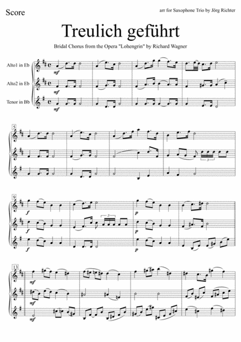 Bridal Chorus "Treulich geführt" from Lohengrin for Saxophone Trio image number null
