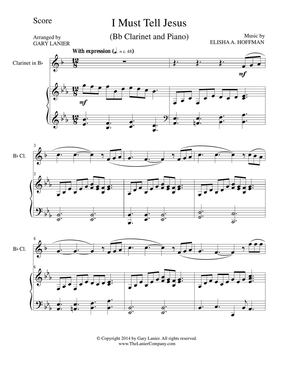 I MUST TELL JESUS (Bb Clarinet/Piano and Clarinet Part) B-Flat Clarinet scores gallery preview page 1