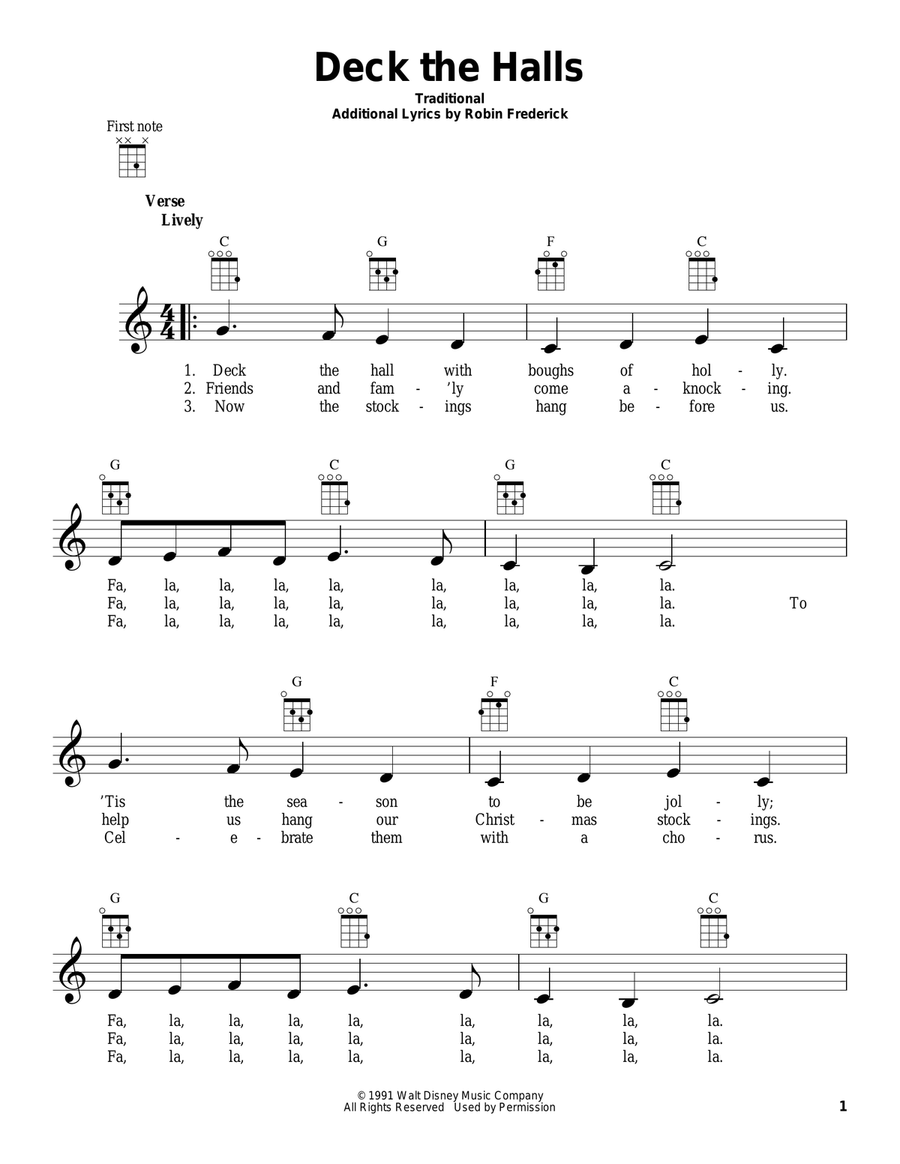 Deck The Halls Ukulele scores gallery preview page 1