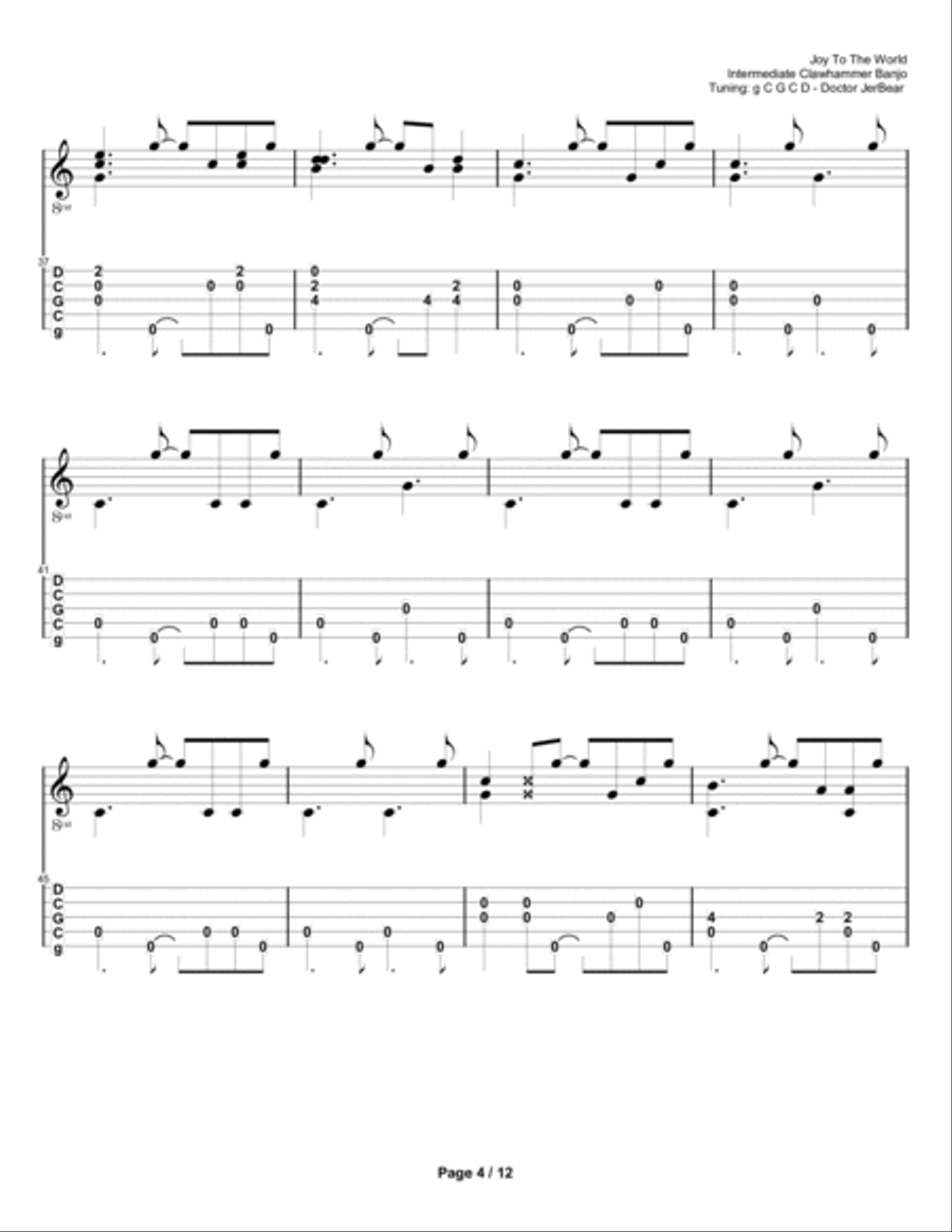 Doctor JerBear--Joy To The World--Intermediate Clawhammer Banjo Banjo scores gallery preview page 4