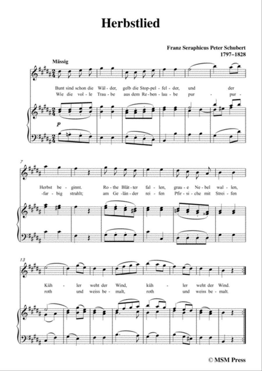 Schubert-Herbstlied,in B Major,for Voice and Piano Voice Solo scores gallery preview page 3