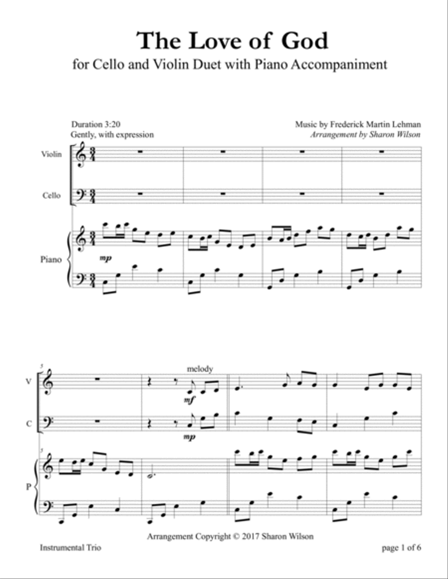The Love of God (for Cello and Violin Duet with Piano Accompaniment) Piano Trio scores gallery preview page 5
