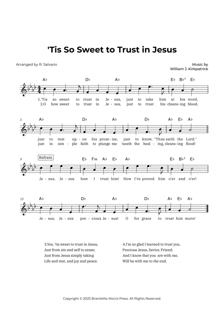 'Tis So Sweet to Trust in Jesus (Key of A-Flat Major) image number null