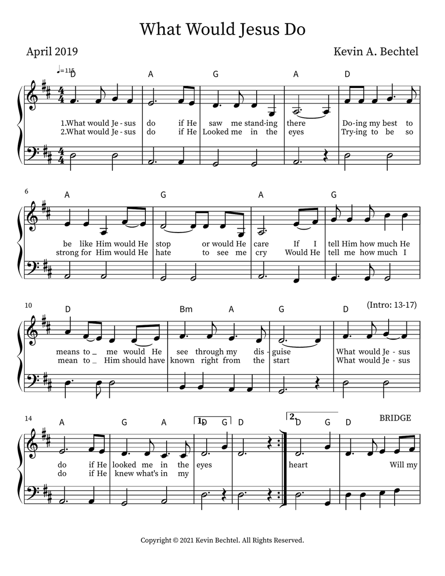 What Would Jesus Do Piano, Vocal, Guitar scores gallery preview page 1