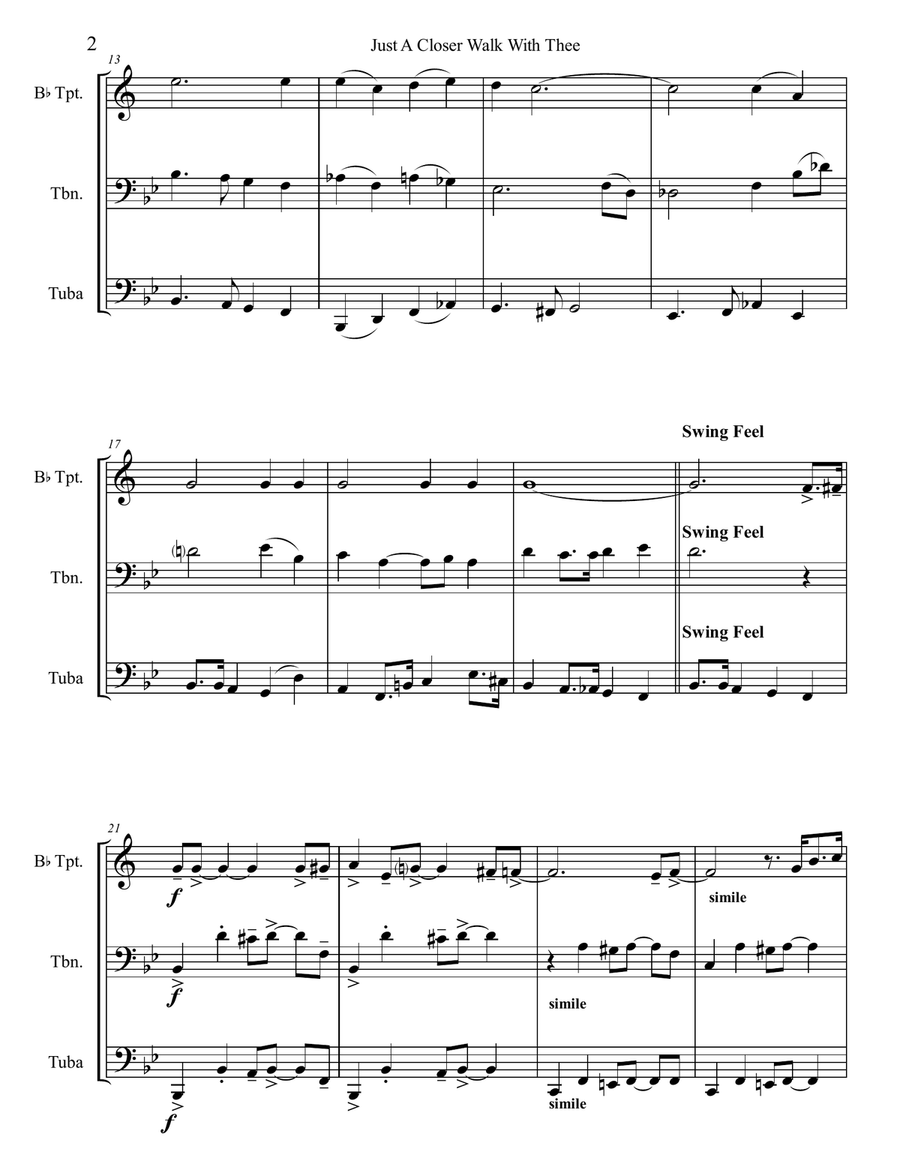 Just A Closer Walk With Thee - Mixed Brass Trio (Trumpet,Trombone,Tuba) - Jazz Funeral Style Brass Trio scores gallery preview page 2