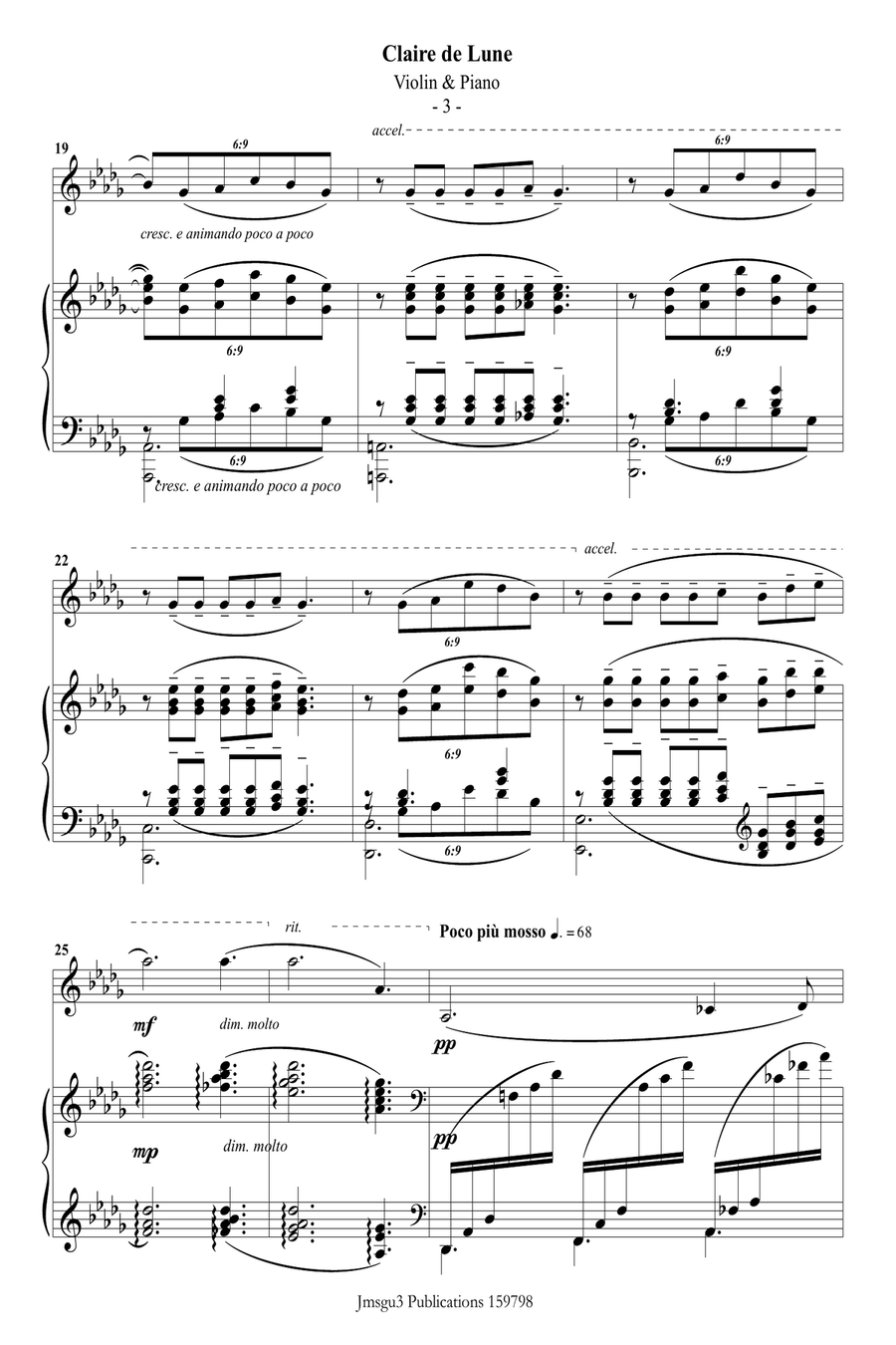 Debussy: Claire de Lune for Violin & Piano Violin Solo scores gallery preview page 3