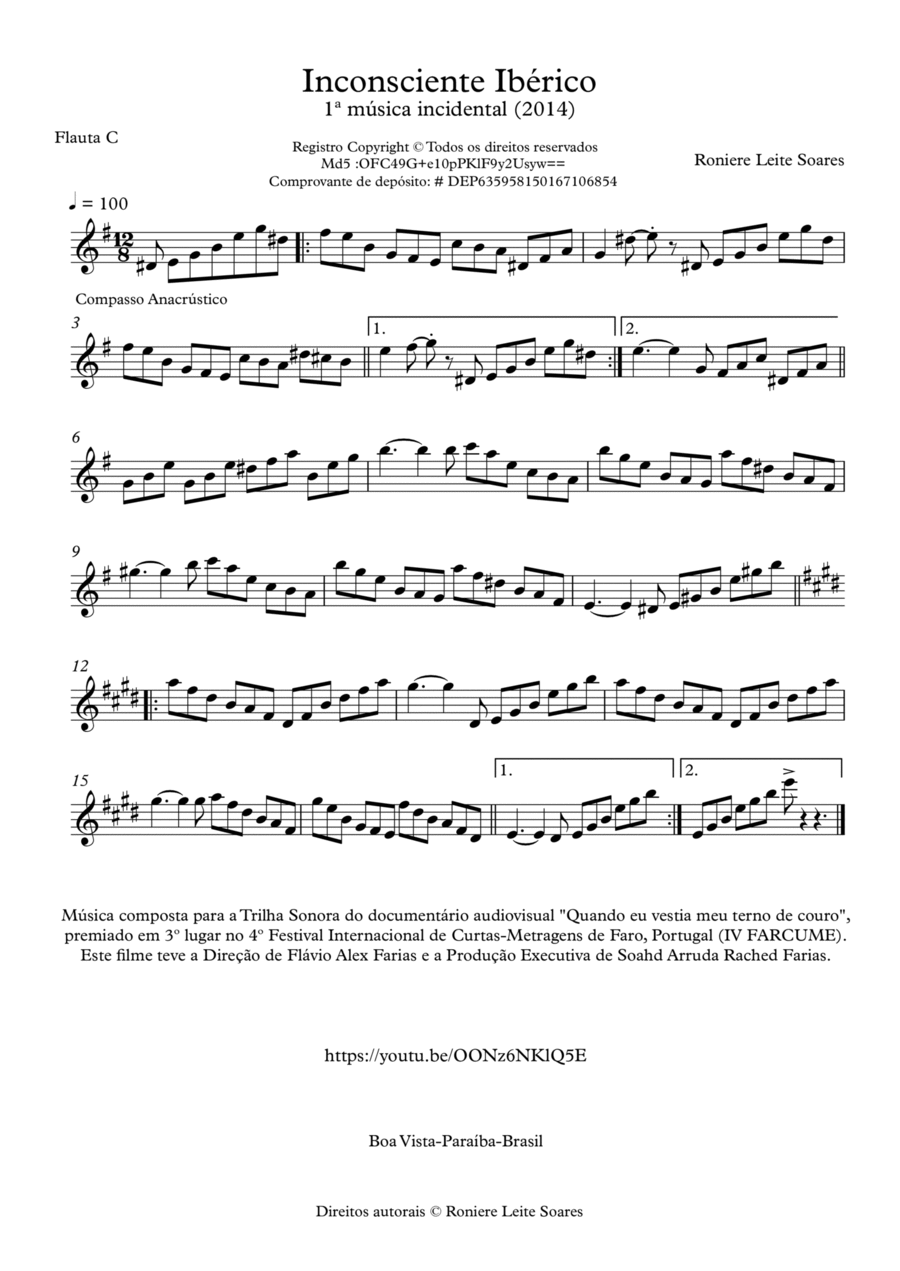 Inconsciente Ibérico Flute Solo scores gallery preview page 1
