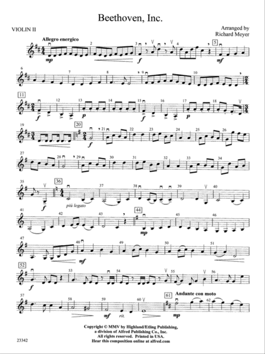 Beethoven, Inc.: 2nd Violin String Orchestra scores gallery preview page 1