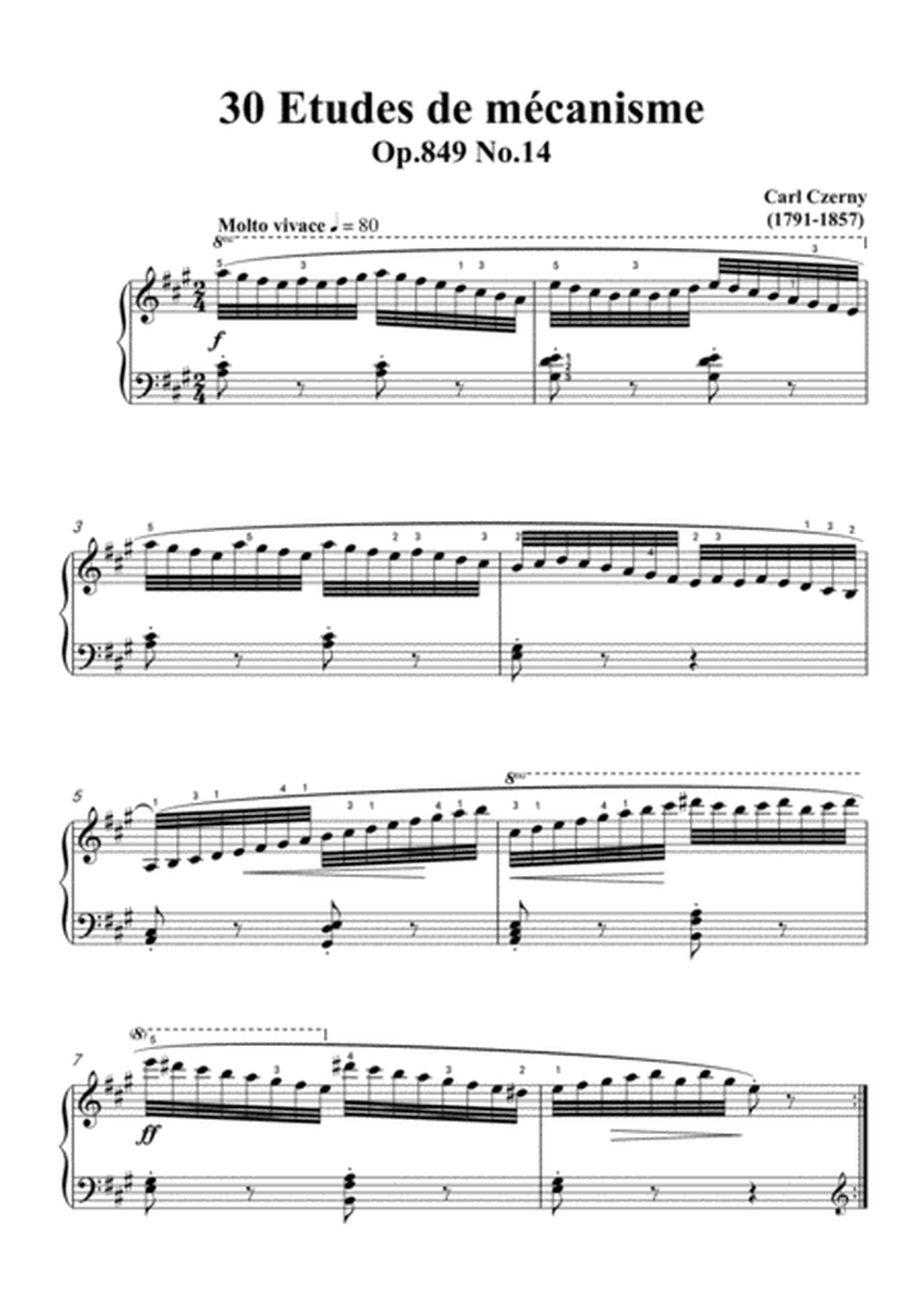 Czerny-30 Etudes de mécanisme,Op.849 No.14,Molto vivace in A Major,for Piano image number null