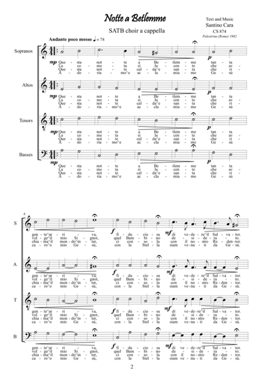 Notte a Betlemme - Christmas Carol for SATB a cappella image number null