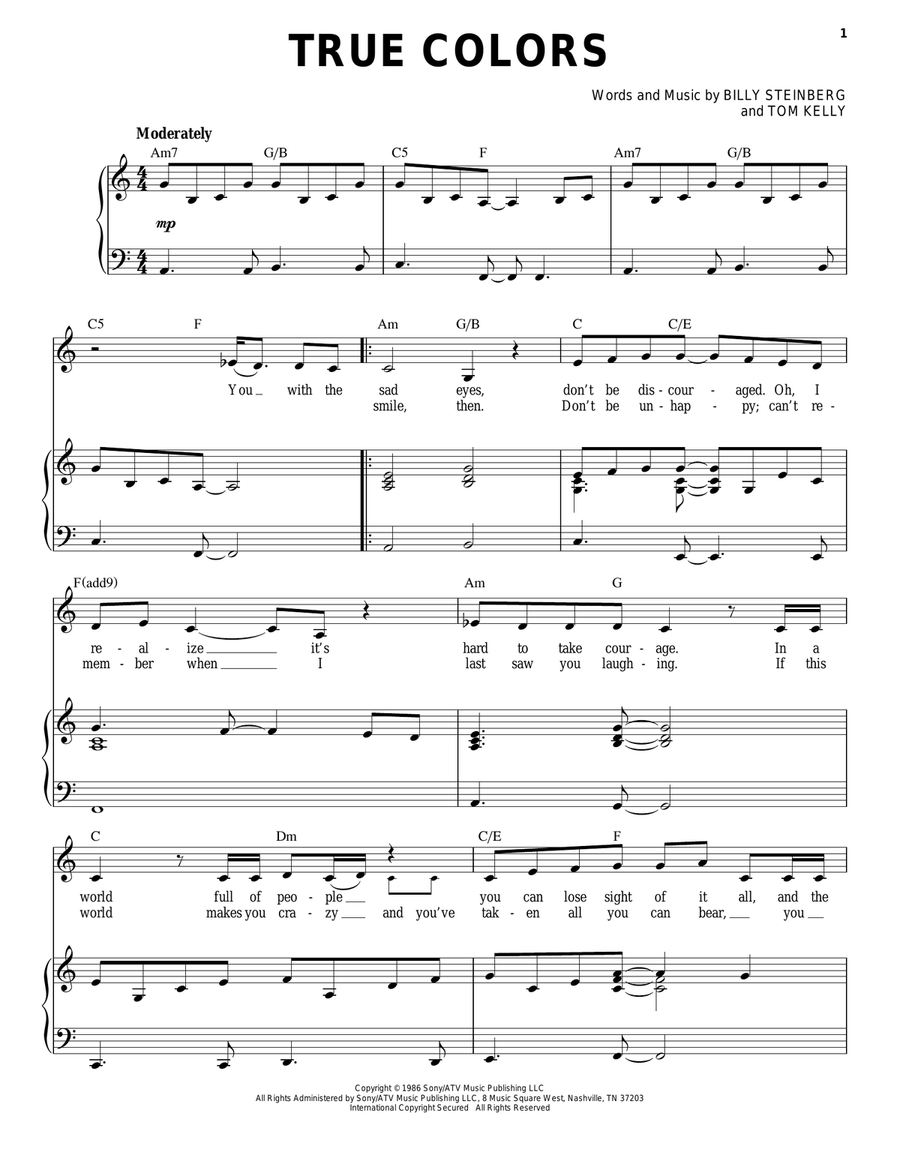 True Colors Piano, Vocal scores gallery preview page 1