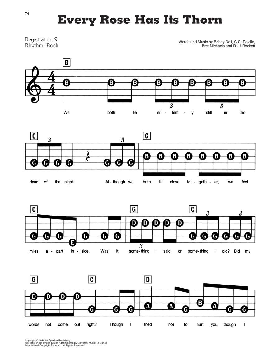 Every Rose Has Its Thorn Electronic Keyboard scores gallery preview page 1
