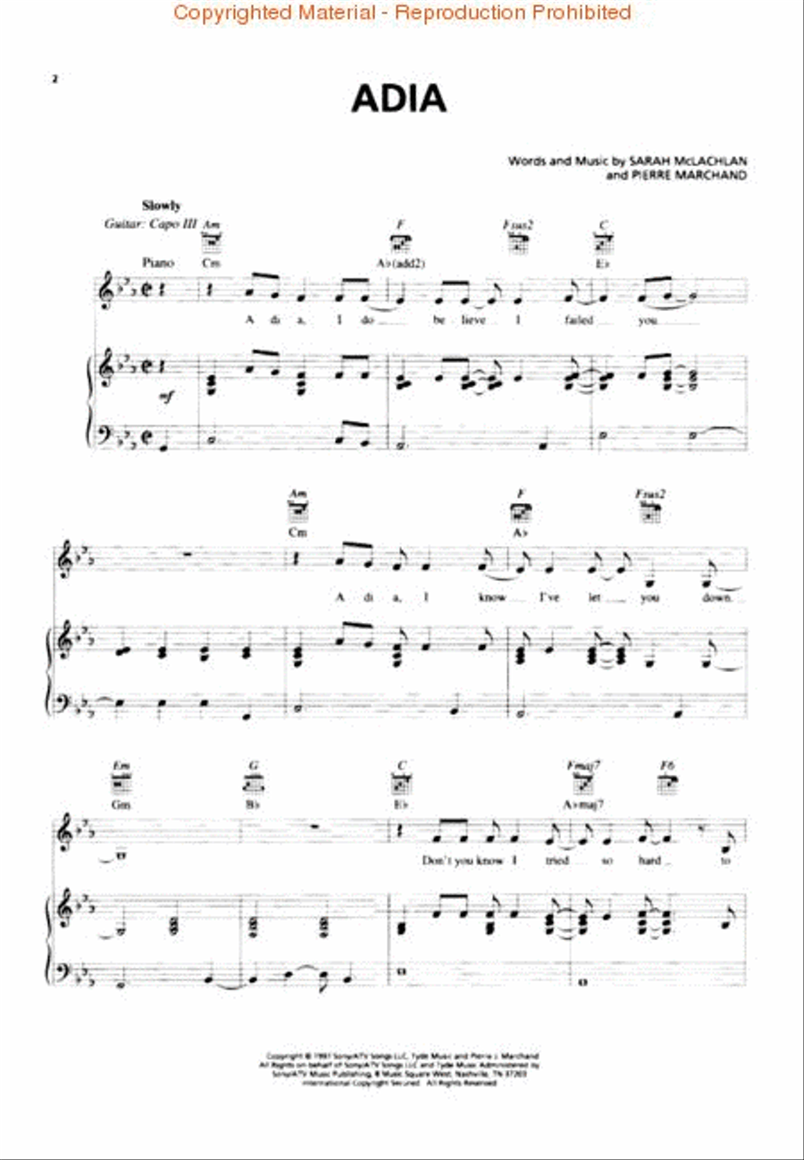 Adia Piano, Vocal, Guitar scores gallery preview page 2
