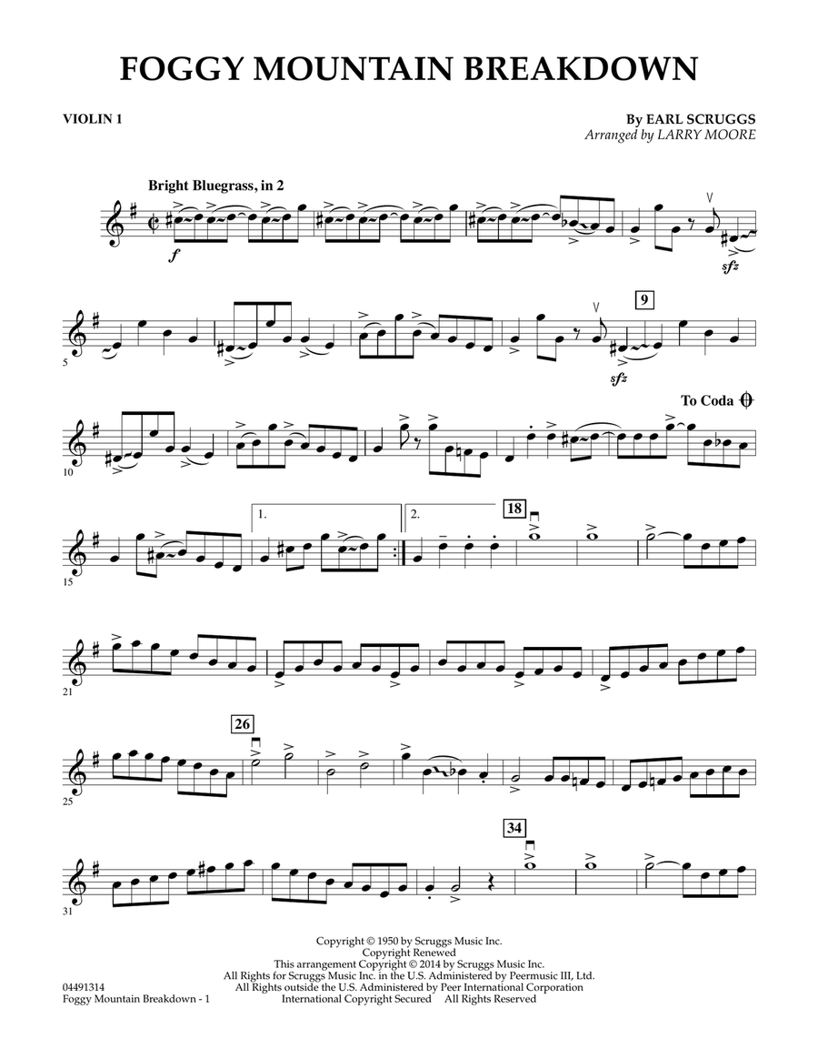 Foggy Mountain Breakdown - Violin 1 Orchestra scores gallery preview page 1