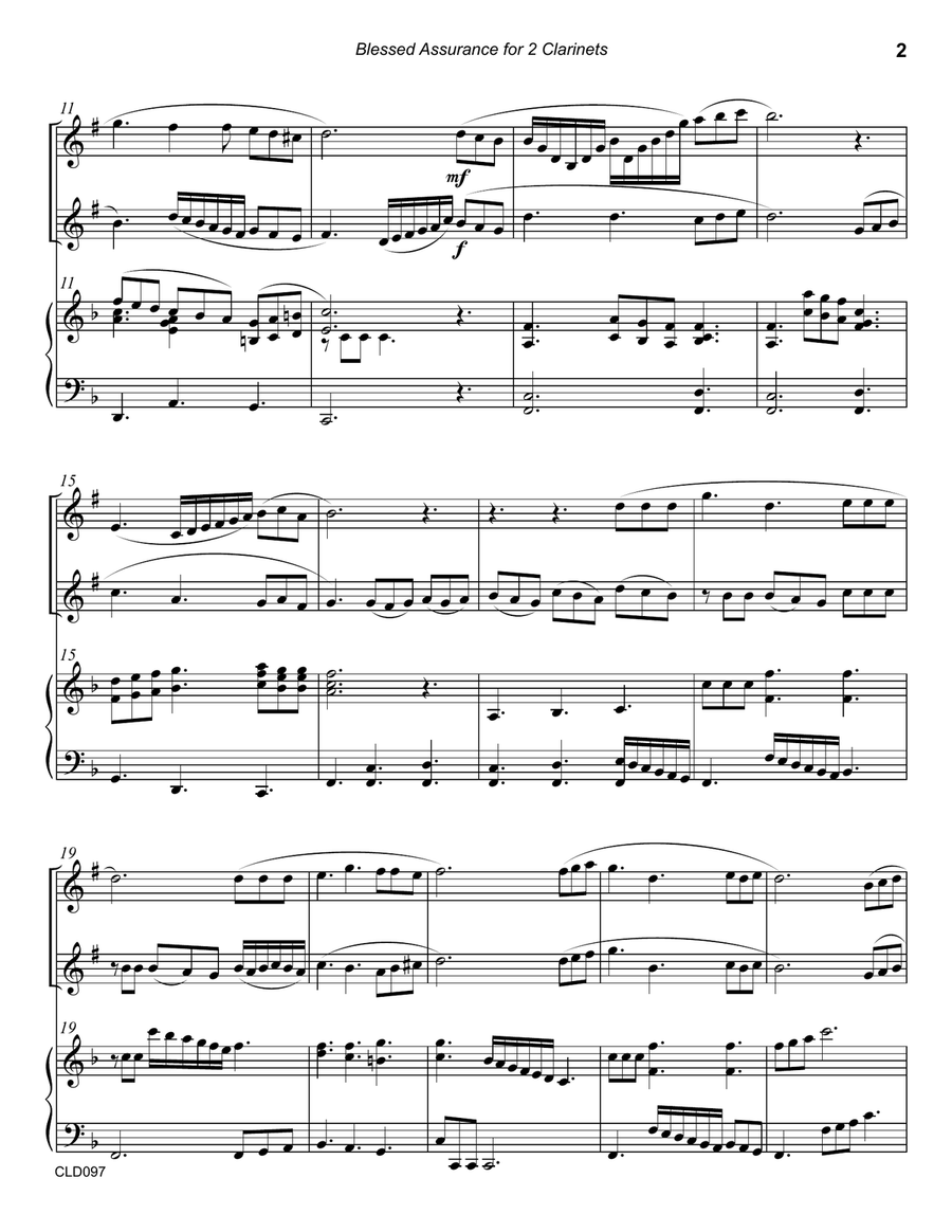 BLESSED ASSURANCE - CLARINET DUET with optional Piano Accompaniment Clarinet Duet scores gallery preview page 2