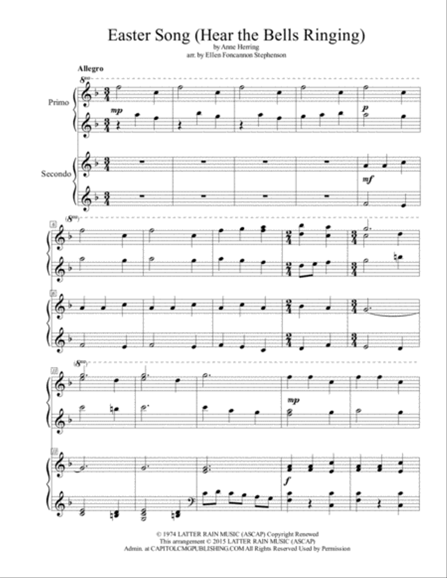 Easter Song Hear The Bells Ringing 1 Piano, 4-Hands scores gallery preview page 1